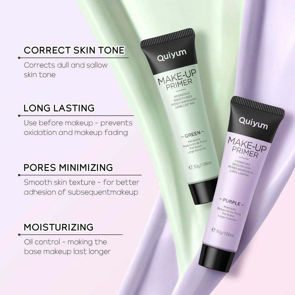 30g makeup primer colour correcting kit showing green, pink, and purple moisturising cream tubes
