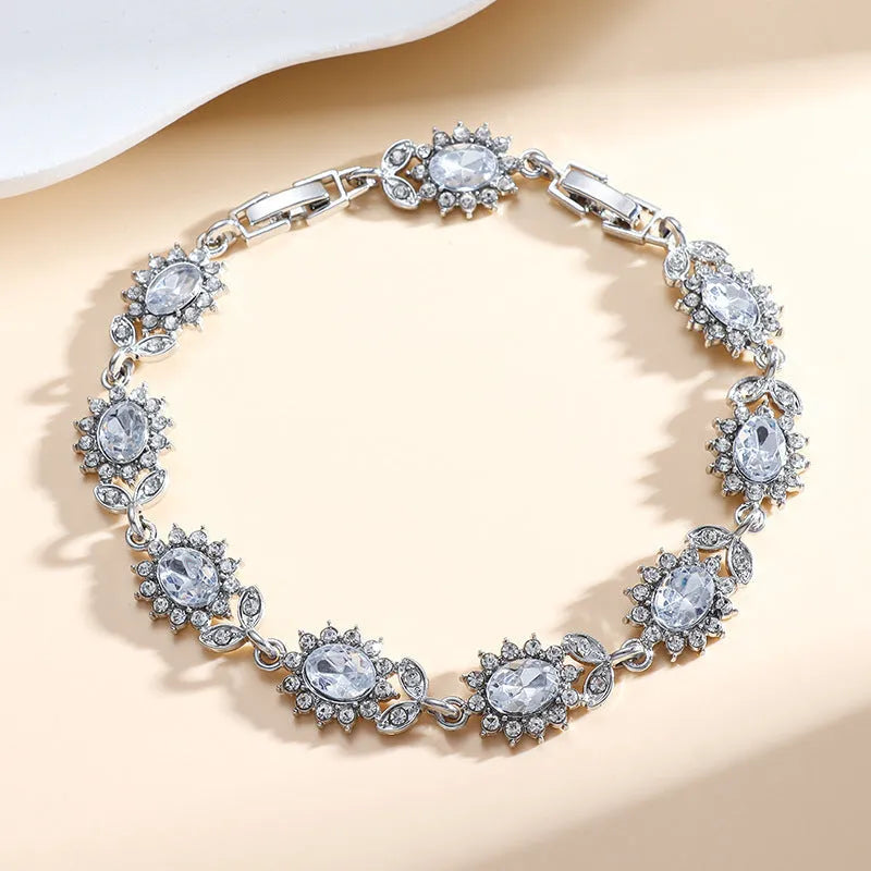Women's simple zircon bracelet in environmentally friendly alloy with nine gemstone colour options