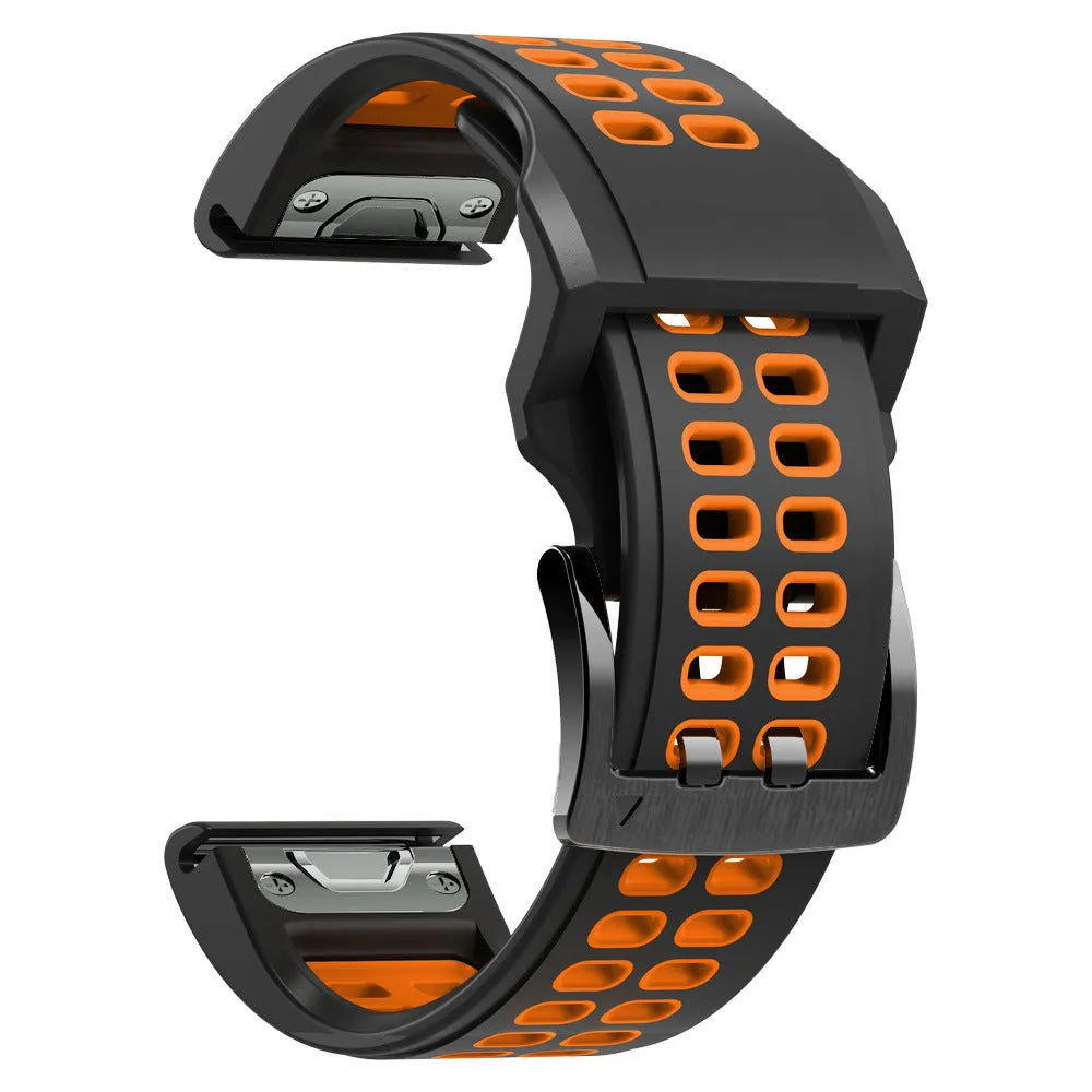 Two-colour silicone watch strap with quick-release pins and pin buckle in sport style