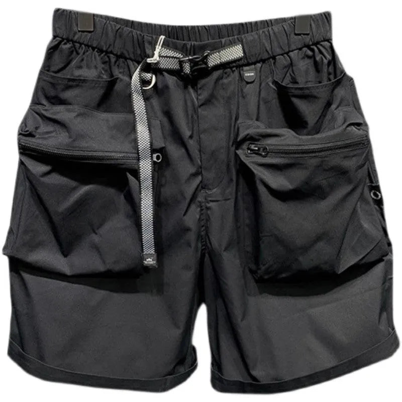 Men's black loose fitting work shorts with multiple pockets and straight leg hem