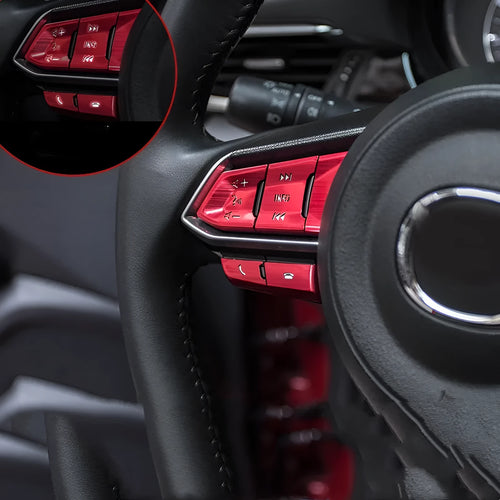 Atz aluminium alloy steering wheel decorative sticker set showing brushed red, silver, and blue hollow buttons