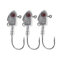 Yayu-shaped lead head hook fishing lure simulation in blue, silver, and yellow colours showing different weight sizes.