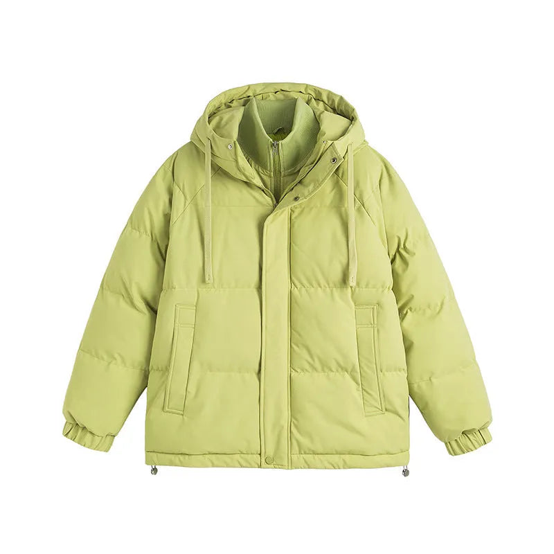 Loose two-piece winter cotton padded coat in mustard yellow colour with side pockets