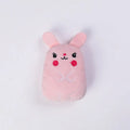 Small brown plush cat toy with a bite-shaped design for chewing and interactive play.