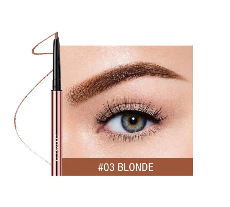 Eyebrow makeup pencil in colour box with six shade options including Auburn and Taupe.