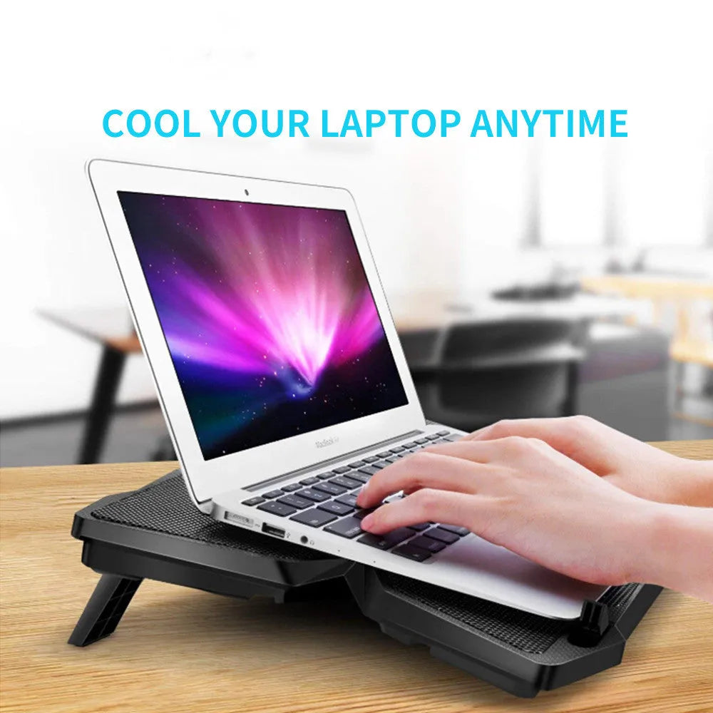 Blue LED computer cooling base with four fans and two USB ports