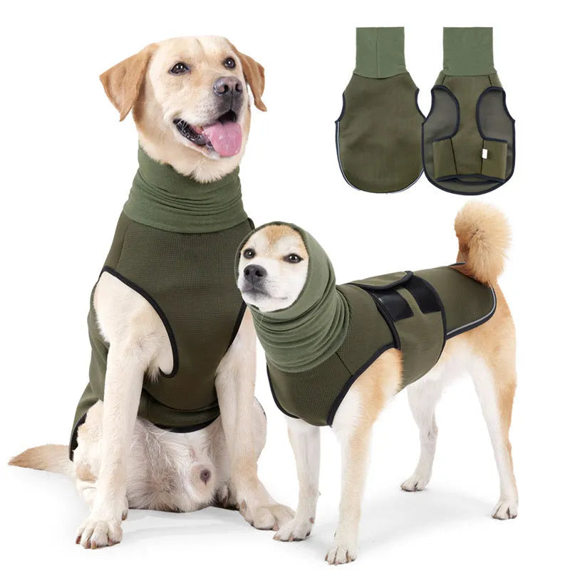 Army Green dog anti-anxiety jacket for pet stress relief during travel and thunderstorms