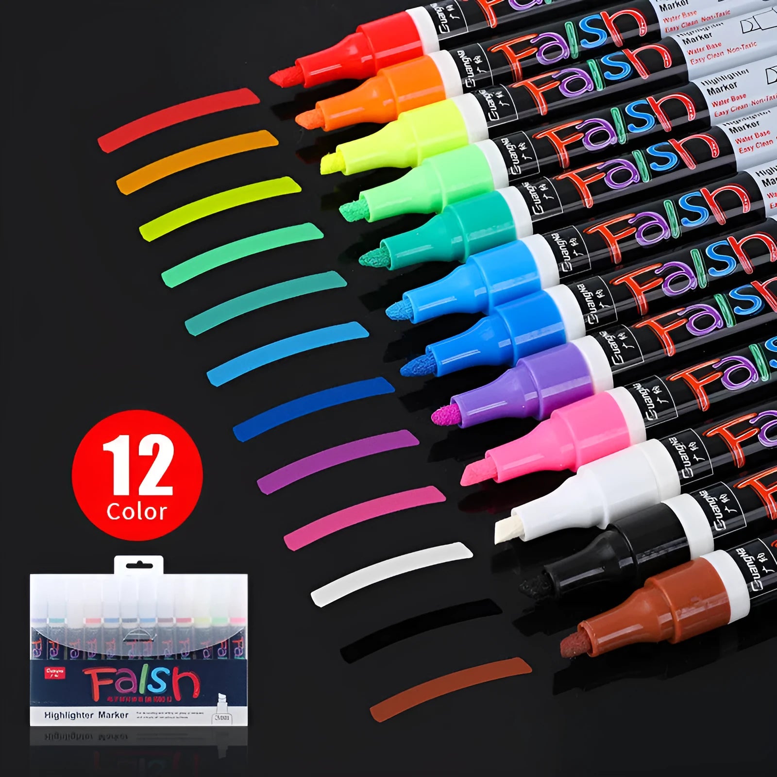 Electronic fluorescent plate highlighter pen with 6mm oblique tip and 8-colour refill set for whiteboards