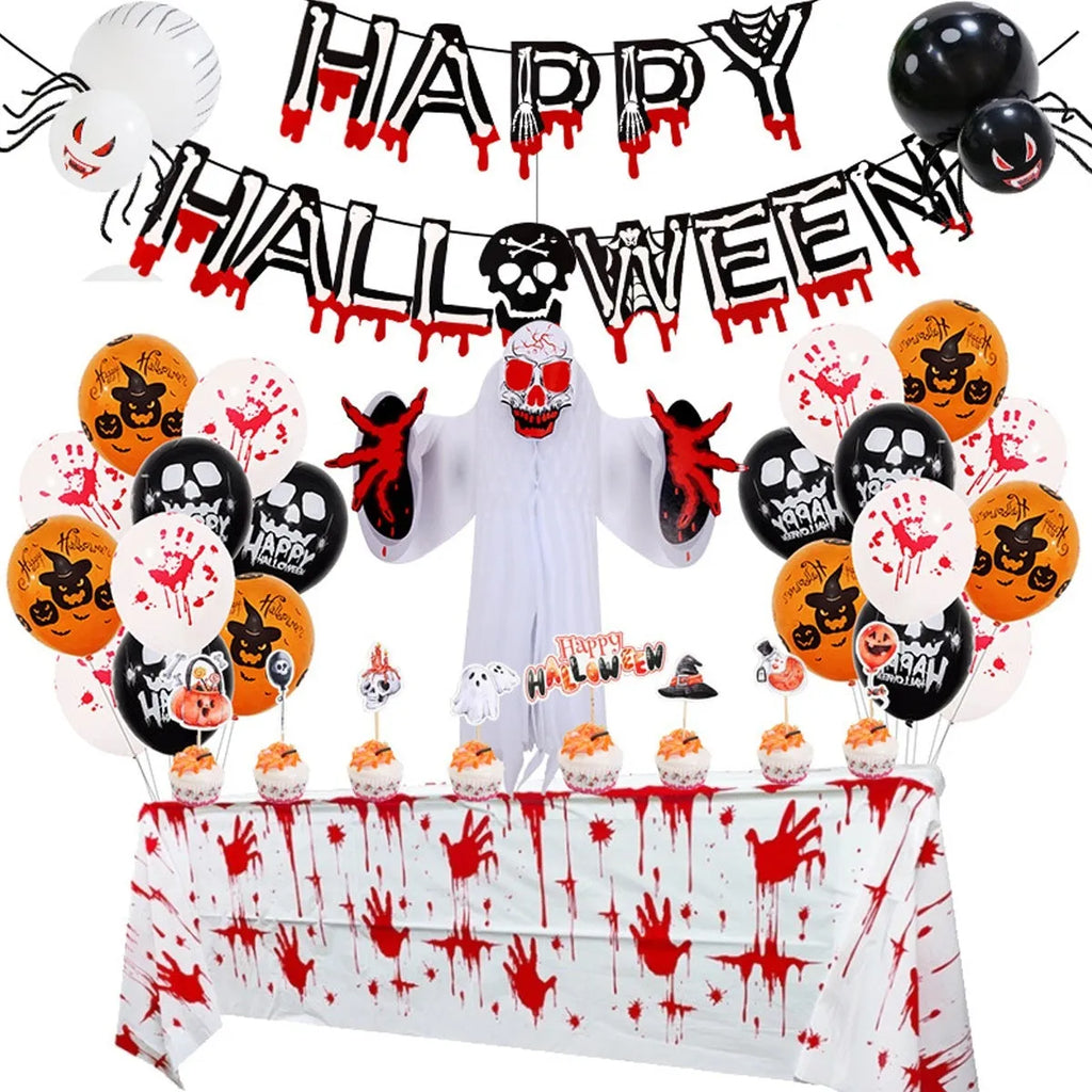 Halloween balloon set with skull and pumpkin designs in white and black colours