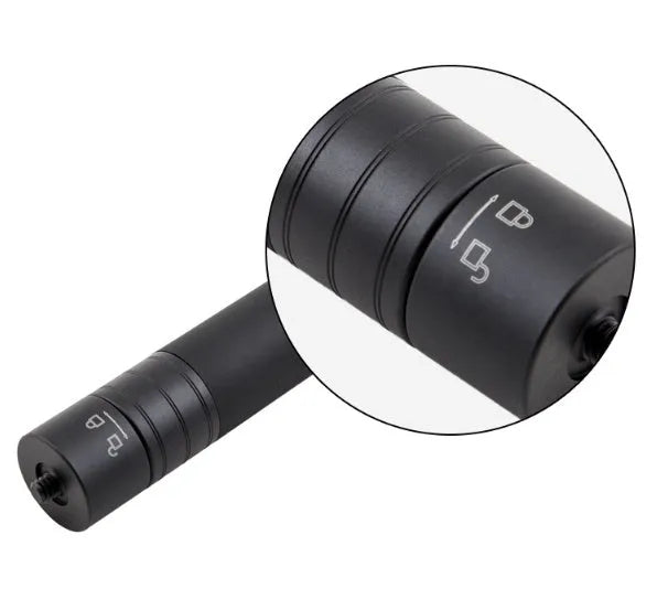 Black retractable selfie stick with adjustable phone mount extended to full length