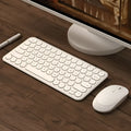 White ultra-thin wireless keyboard and mouse set with USB receiver and keyboard film on desk