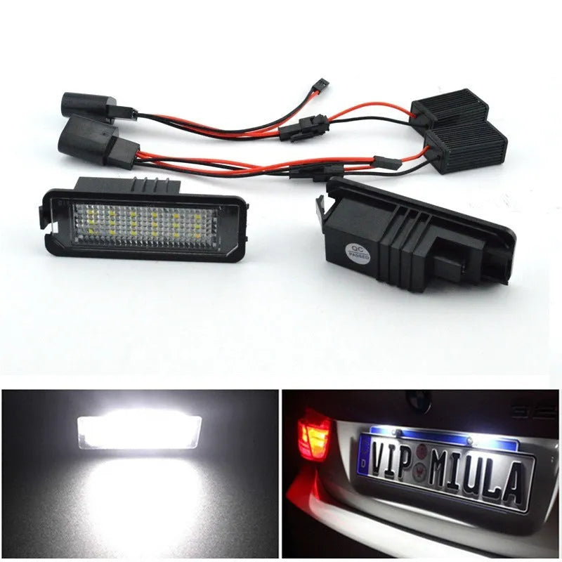 Pair of white LED license plate lights with 24 SMD LEDs for Volkswagen Golf 4 5 6 Polo Phaeton