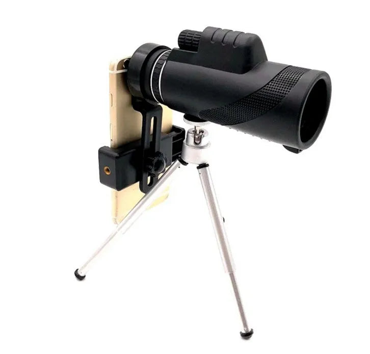 Black HD 40x60 monocular telescope for mobile phones with 40x magnification and waterproof design.