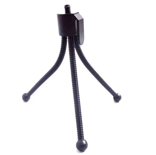Small black iron frame desktop mini tripod with ball head, shown folded to its 110mm size.