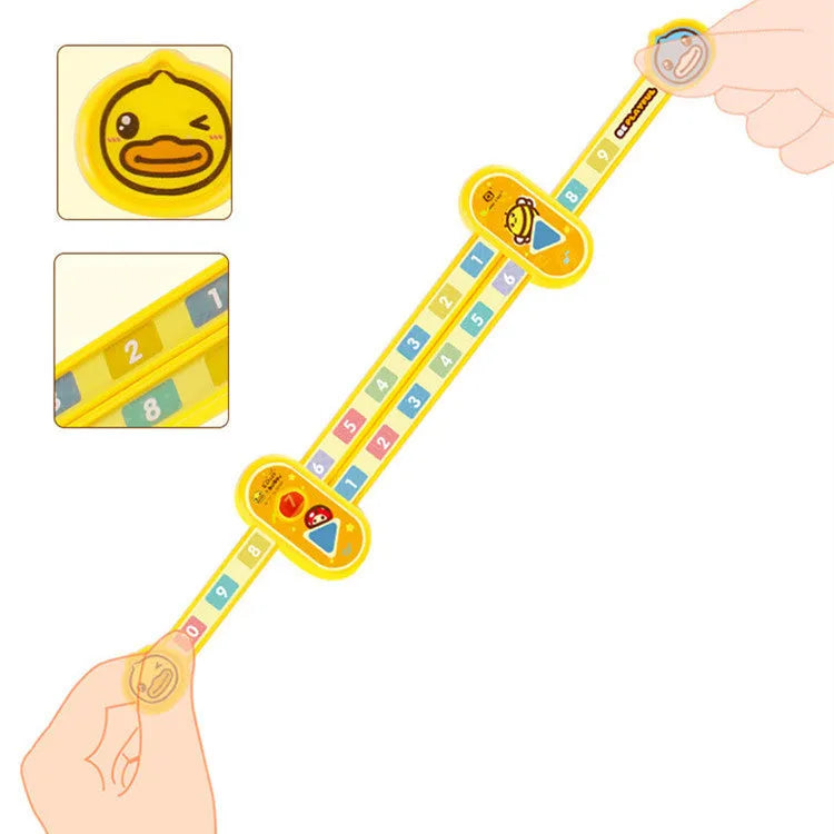 Yellow plastic cartoon digital decomposition ruler for children's learning, measuring 24.5cm long