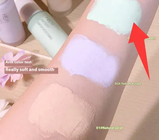 HISYI silky clear brightening makeup primer in three colour correction shades for universal skin types