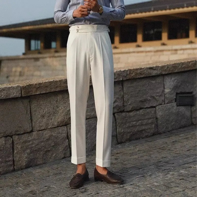 Men's slim fit straight cut suit trousers in polyester blend fabric