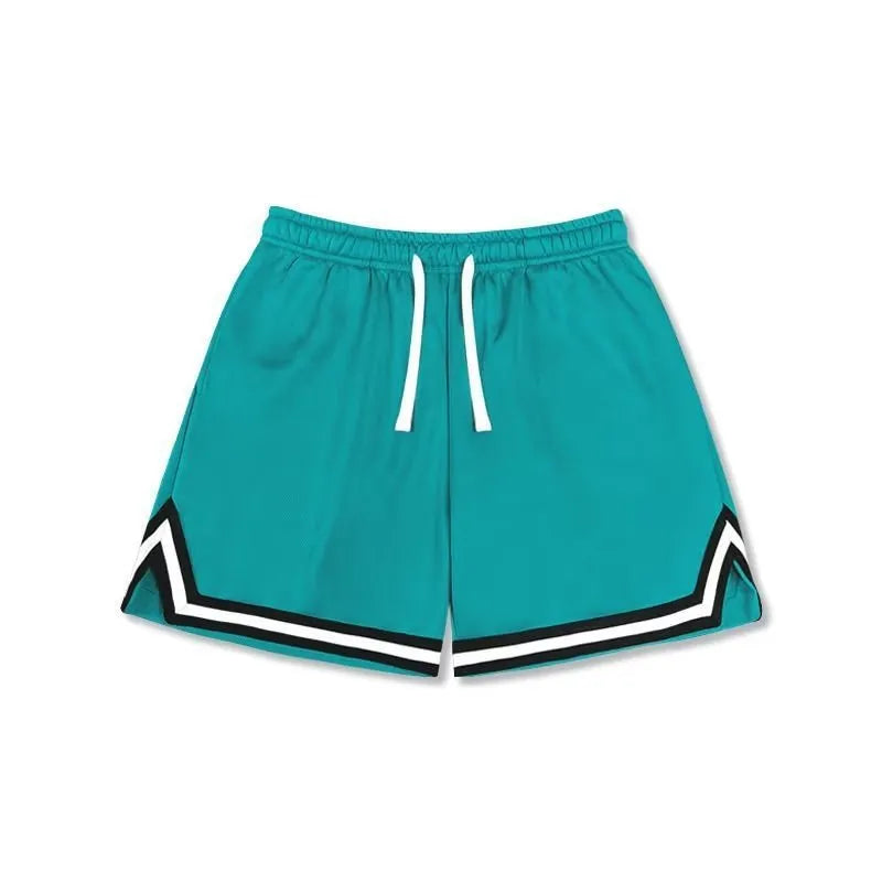Men's loose-fit polyester sports shorts in various colours with elastic waistband
