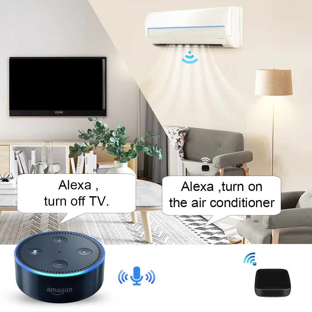 Black voice control universal infrared remote control with WiFi connectivity for home automation