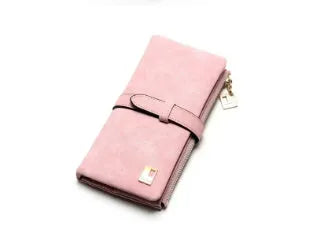 Korean retro matte leather long wallet open showing card slots and coin compartment