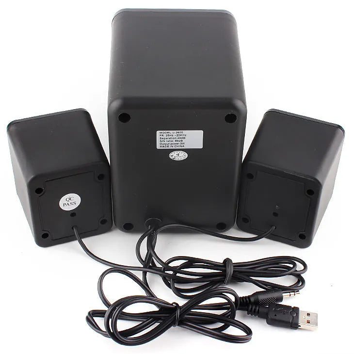 Green 2.1 USB computer speaker with colourful LED lights and mini portable design.
