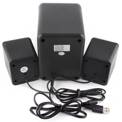 Green 2.1 USB computer speaker with colourful LED lights and mini portable design.