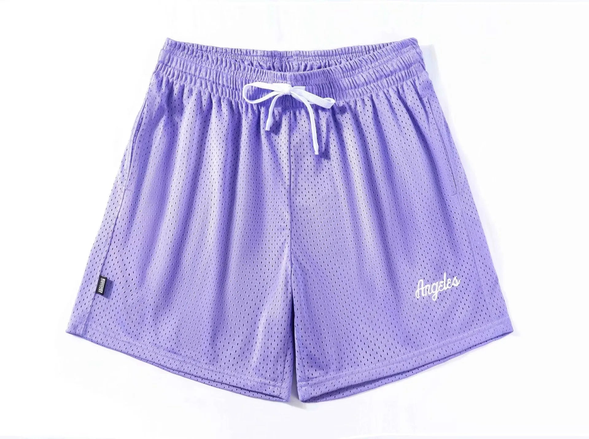Men's double-layer mesh shorts in sports purple showing mesh texture and sport styling