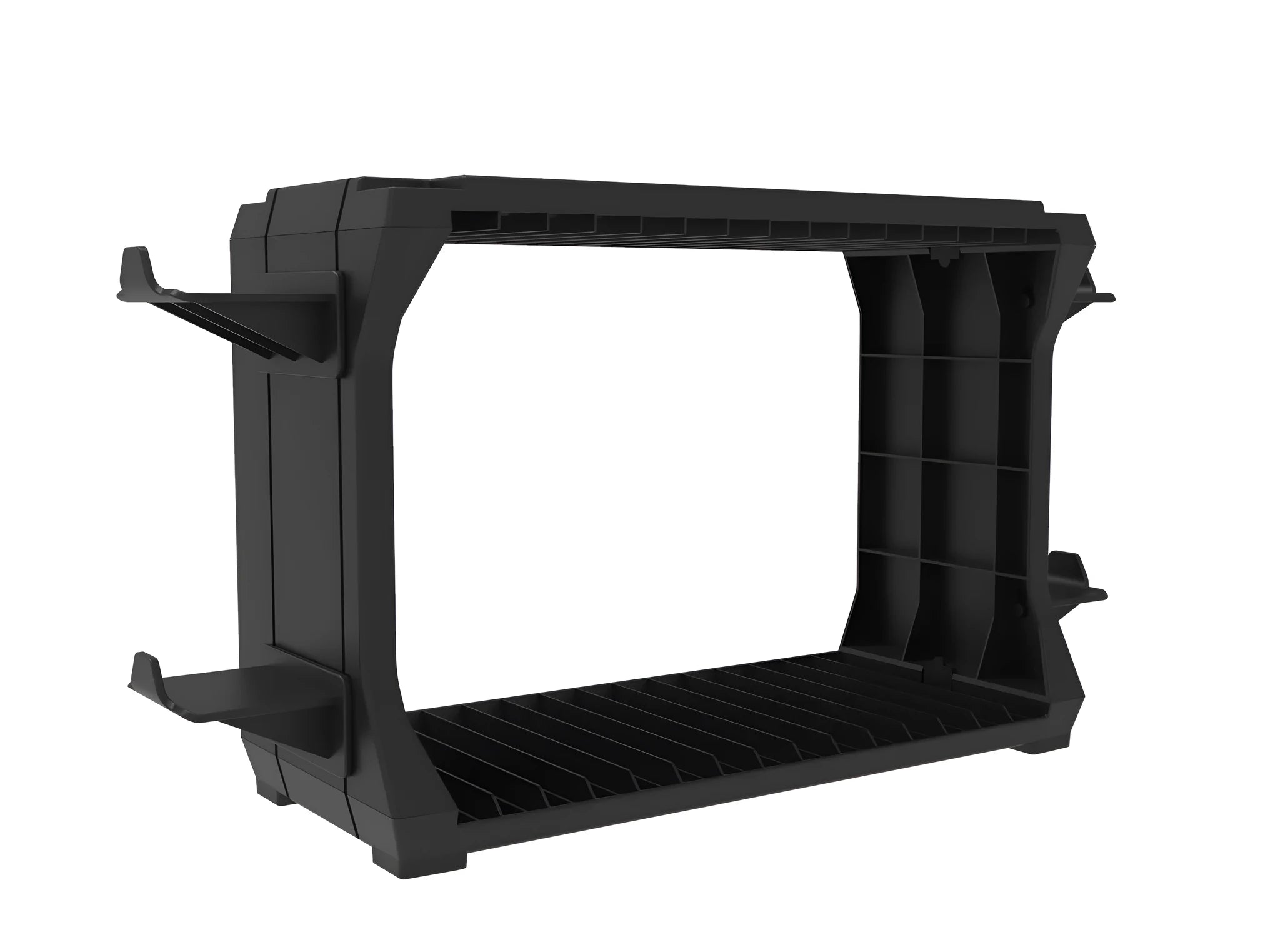 Black PS5 and Xbox Series X disc holder with four controller storage slots