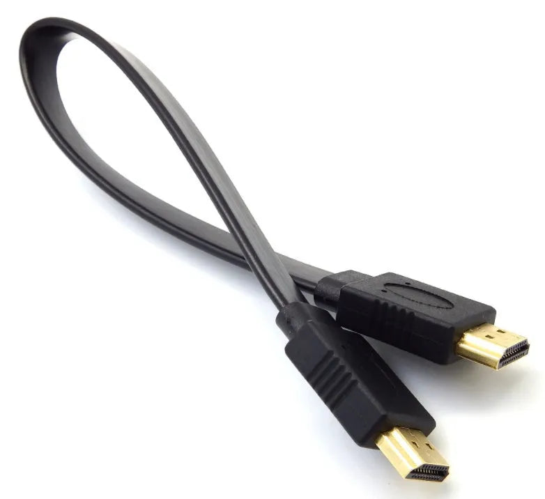 HDMI 1.4 flat cable with HDMI connectors showing copper wire construction