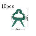 Green plastic and zinc plant fixing clips for large and small climbing plants like tomatoes and beans.