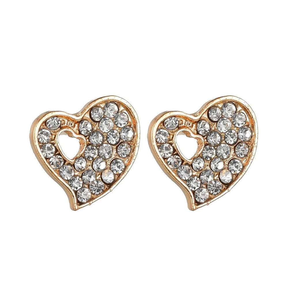 Gold-colour women's jewellery set with earrings, adjustable necklace and bracelet featuring heart, water drop and bell charms.