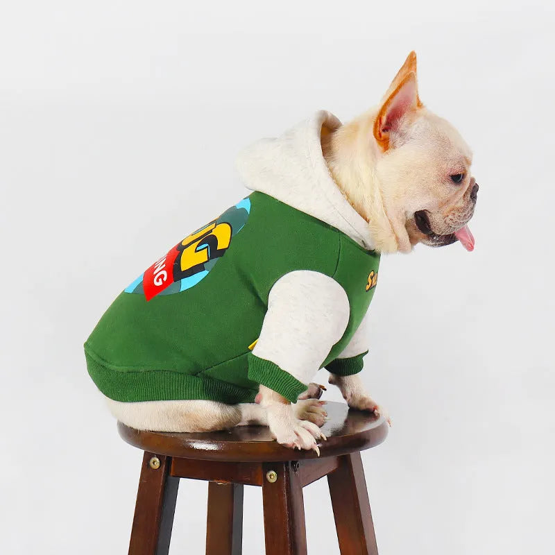 Green cotton dog coat for large dogs in sizes L to 4XL for autumn and winter wear.