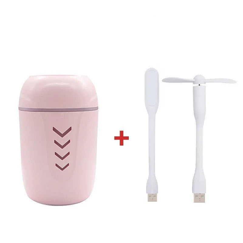 Portable columnar car humidifier with mechanical controls and USB cable in blue colour