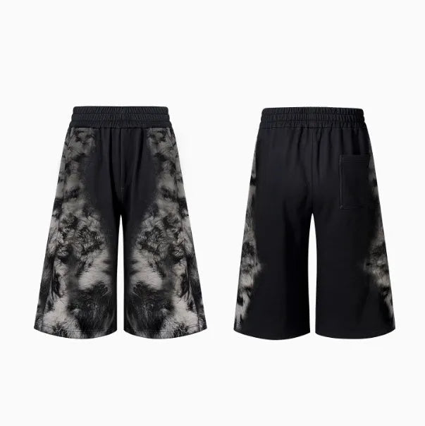 Loose trousers set with printed hoodie and seven-inch pants in street trendy design