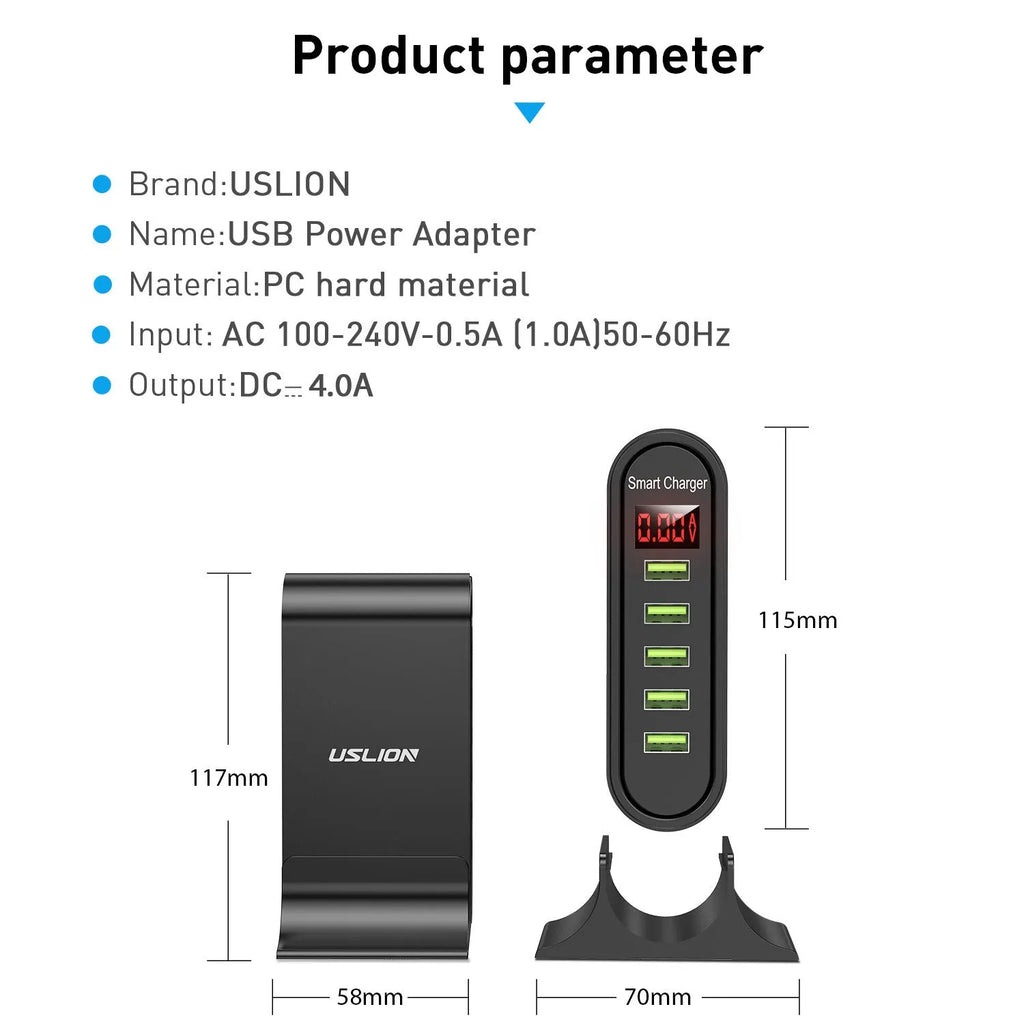 Smart LED digital display USB wall charger in black or white with EU UK US plug options