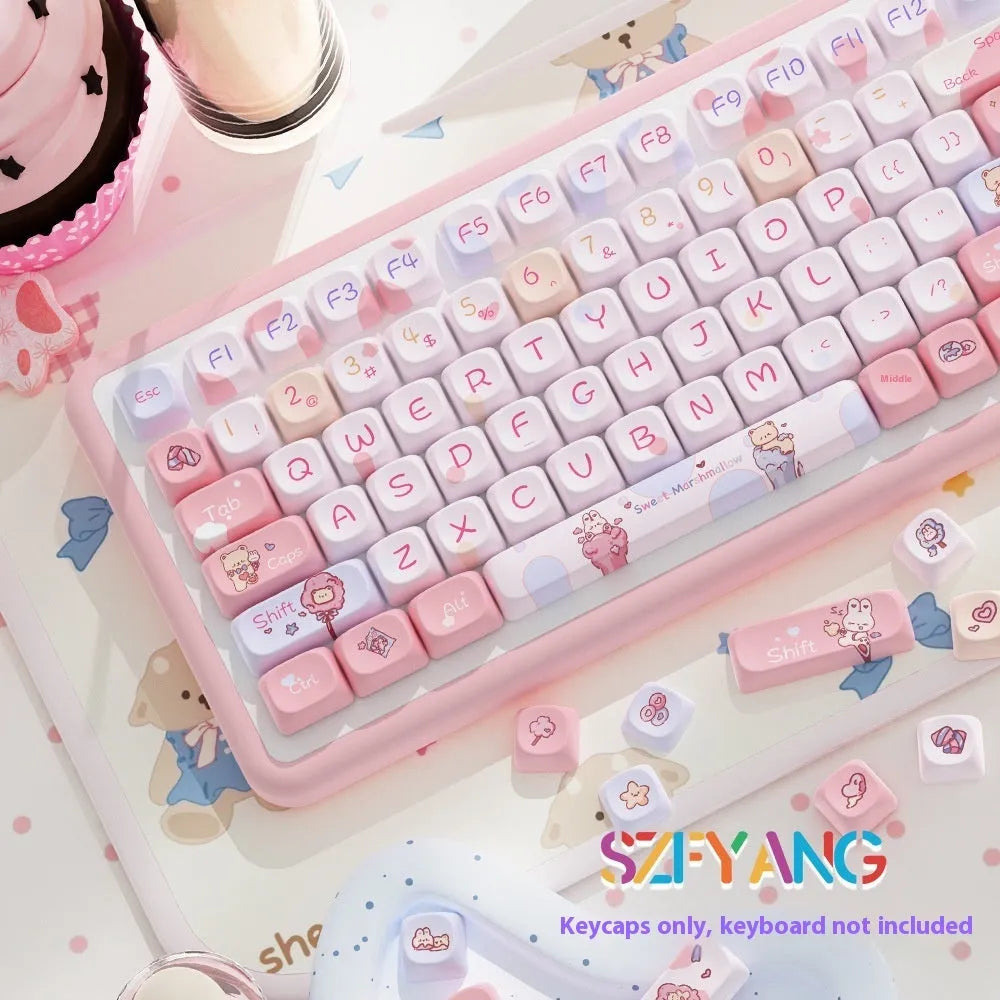 Sweet Cotton Candy coloured PBT keycap set for mechanical keyboards in 112 and 120 key options