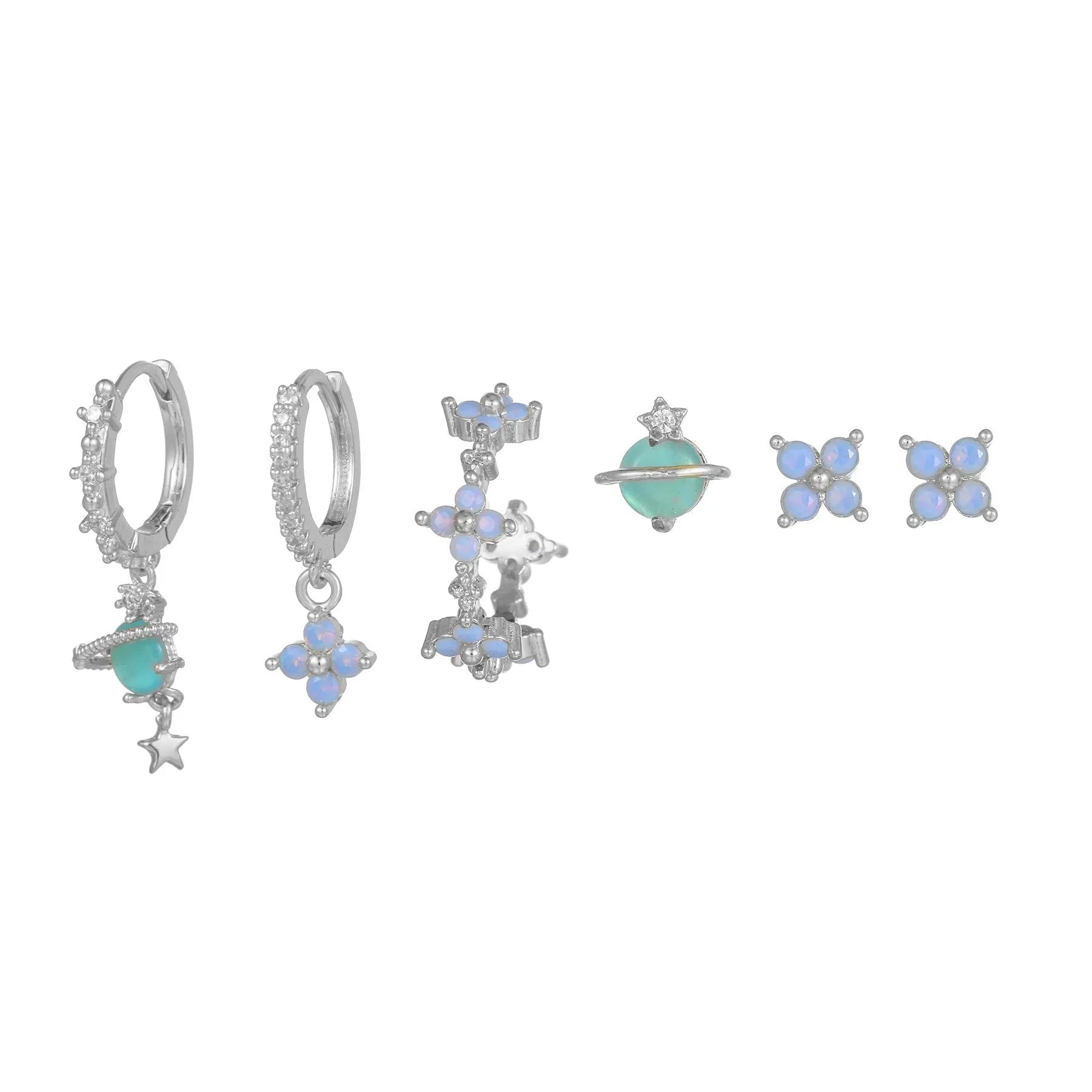Gold or silver flower nail design ear studs with zircon mosaic accents