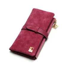 Korean retro matte leather long wallet open showing card slots and coin compartment