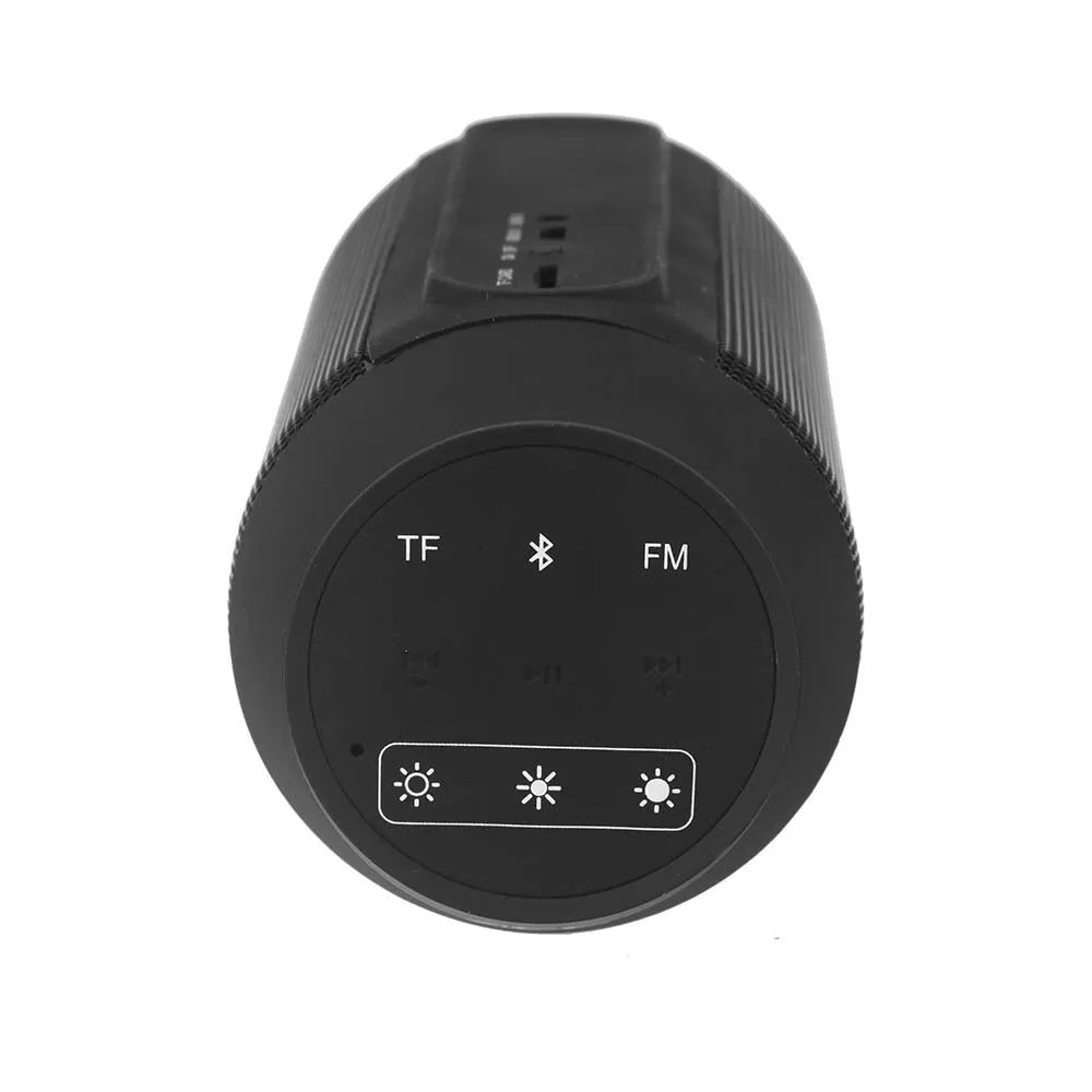 Mini black or white Bluetooth speaker with colourful adjustable lights showing portable design