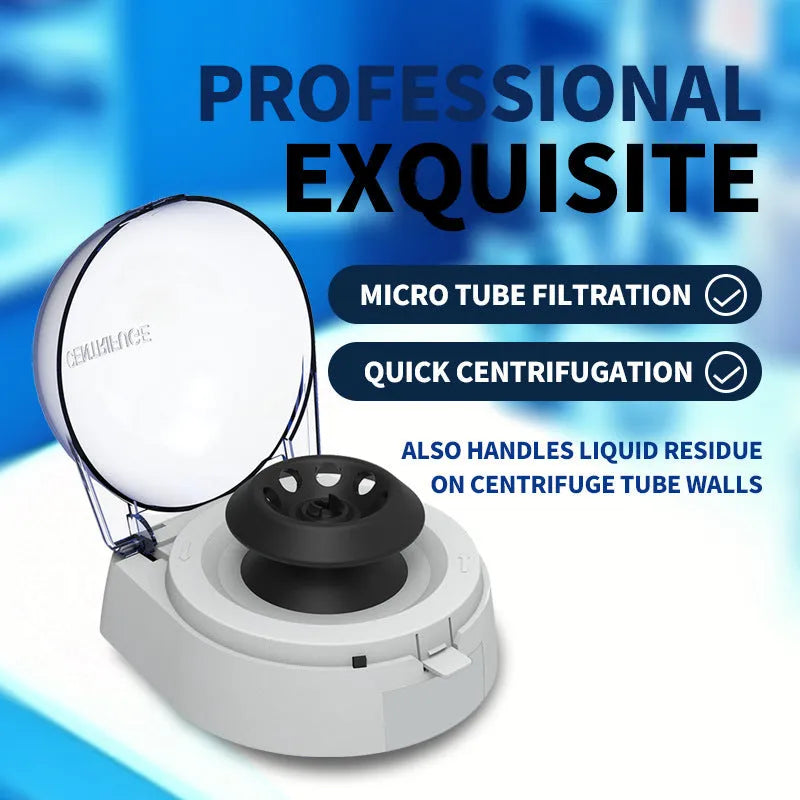 Mini laboratory centrifuge with compact design measuring 157 x 170 x 120 mm