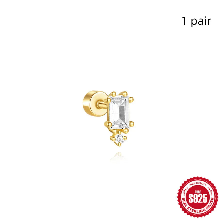 S925 sterling silver flat column geometric ear bone studs with threaded post in gold tone finish