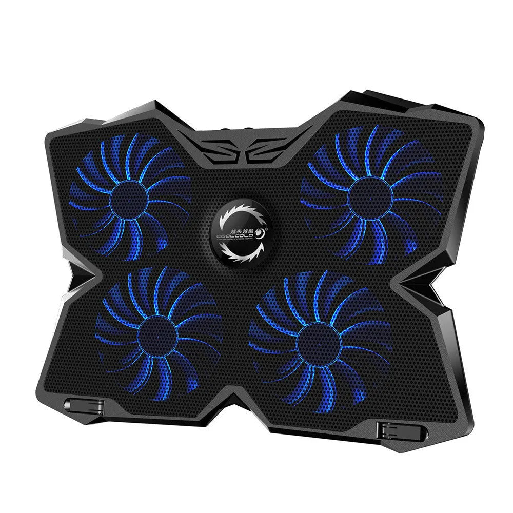 Blue LED computer cooling base with four fans and two USB ports