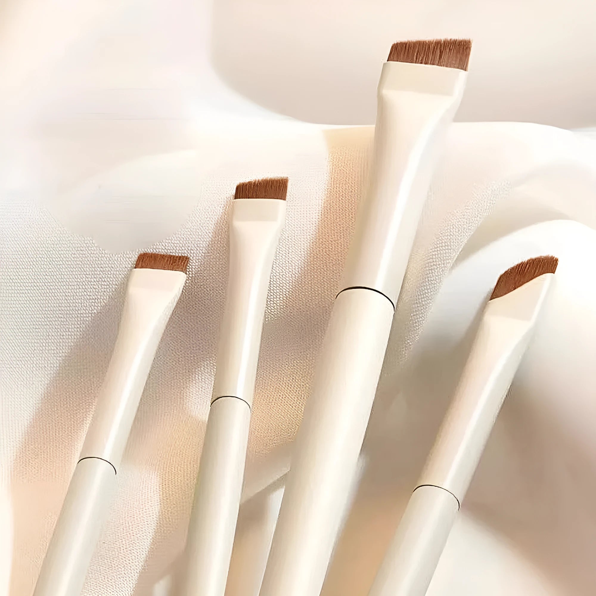 4 piece angled eyeliner and brow brush set with leather case