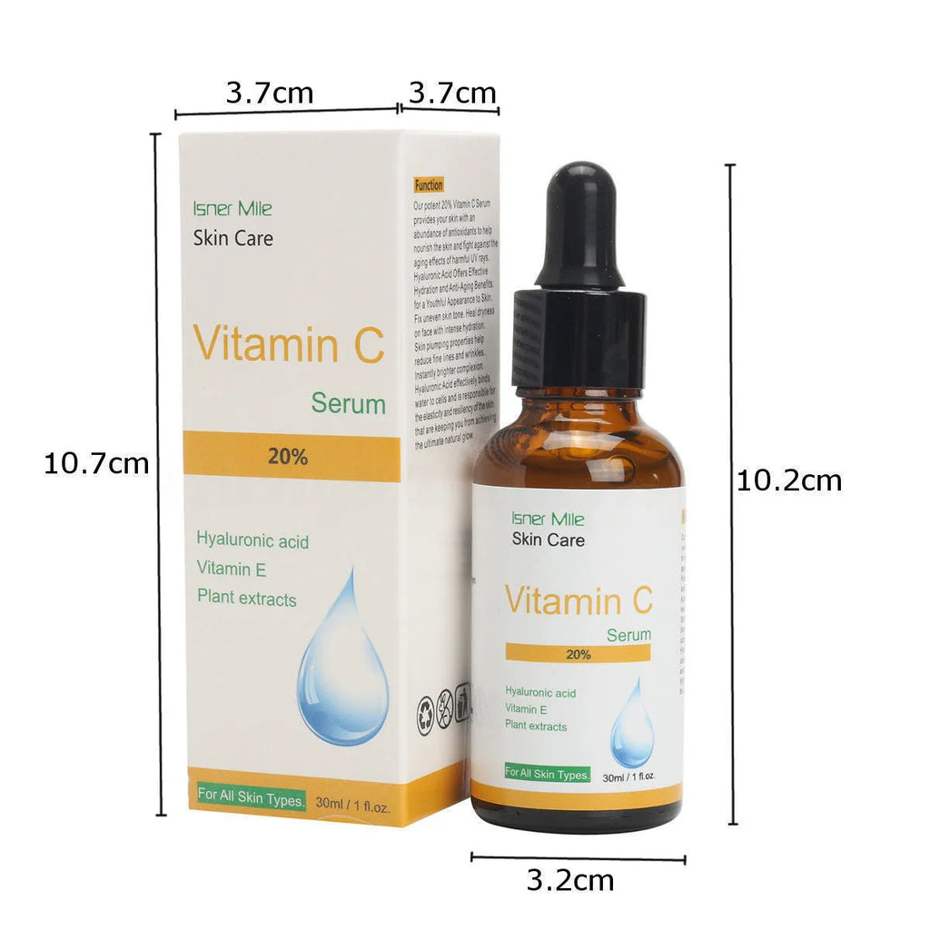 30ml glass bottle of undiluted Vitamin C facial serum essence for skin brightening.