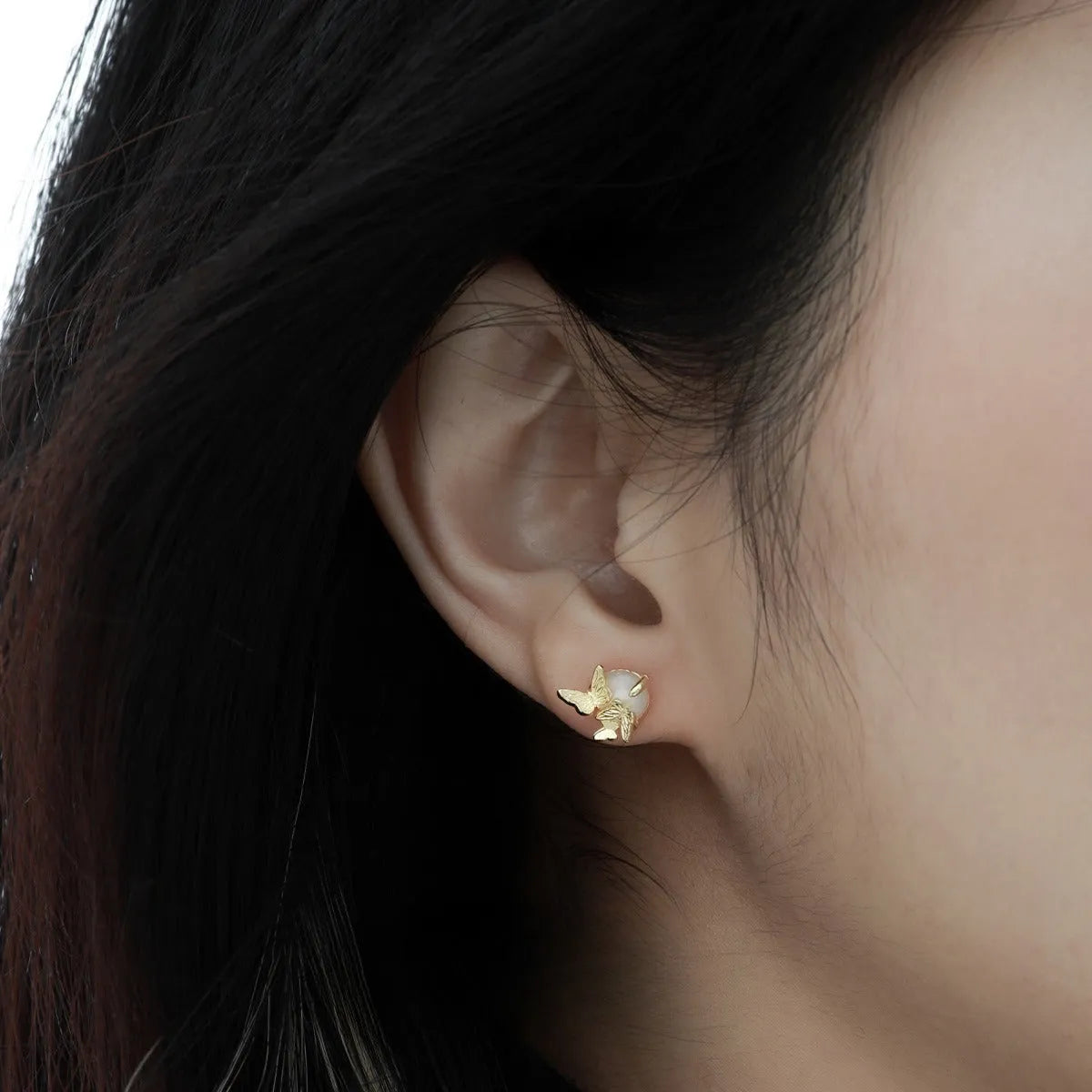 925 silver butterfly zodiac ear studs with electroplated white gold or gold colour finishes