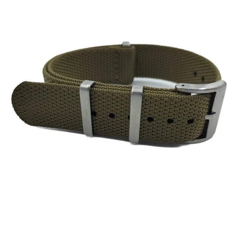 Nylon textile watch strap with integrated keeper in Army Green colour showing 20mm width measurement