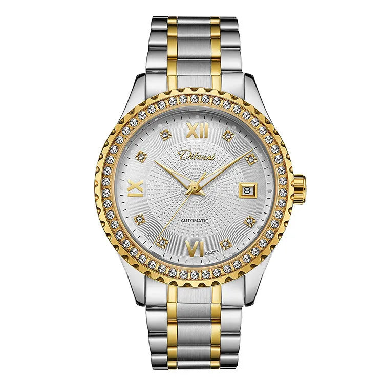 Men's automatic mechanical watch with luminous hands in gold or silver 13mm business case