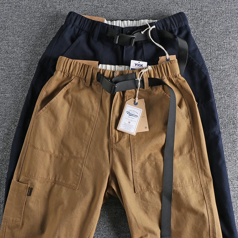 N I buckle belt work trousers with three-dimensional cutting in khaki colour