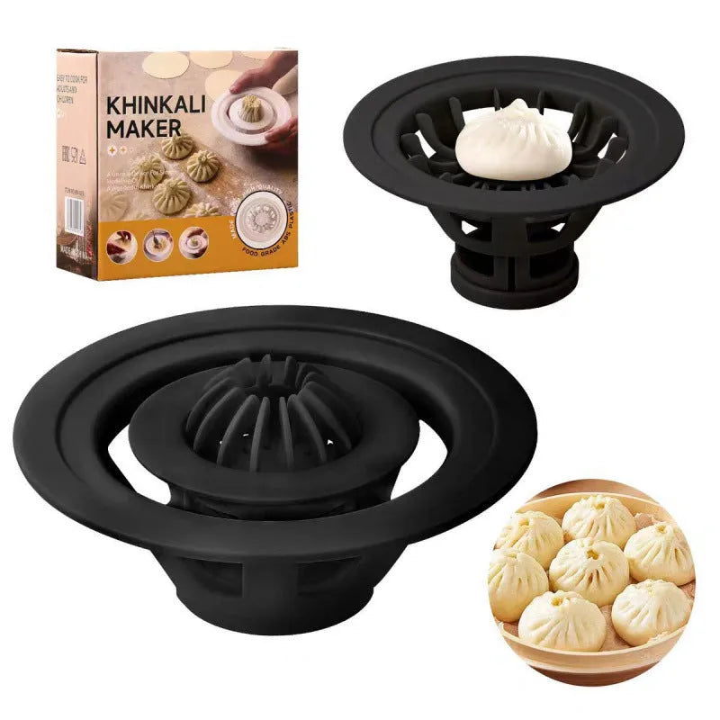 Set of four black steamed bun moulds for shaping baozi and dumplings.