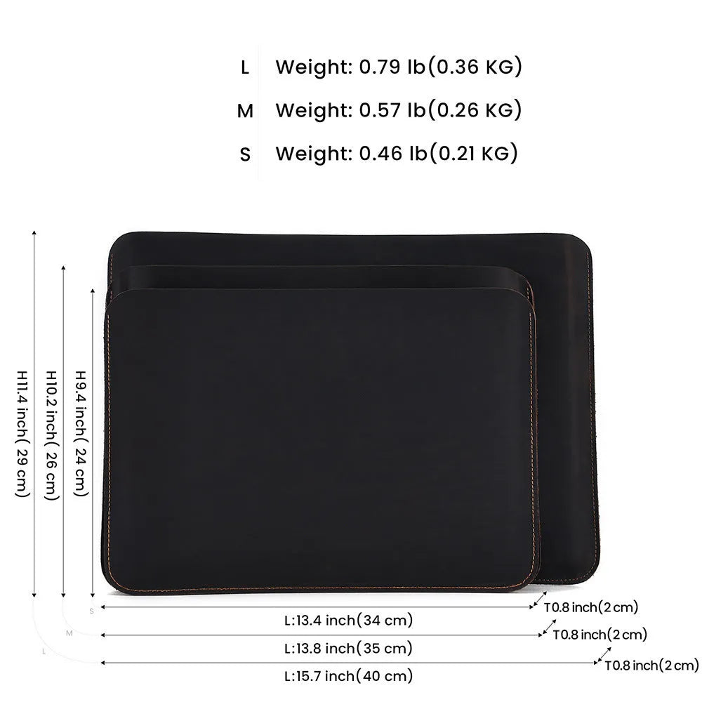 Brown genuine cowhide horizontal computer liner bag showing laptop compartment